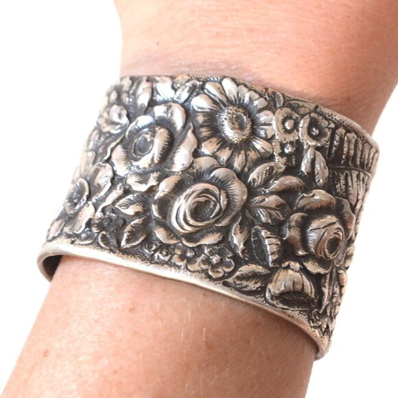 Rare Antique Tiffany Stamped Sterling Silver Cuff Bracelet Wide - Picture 9 of 12